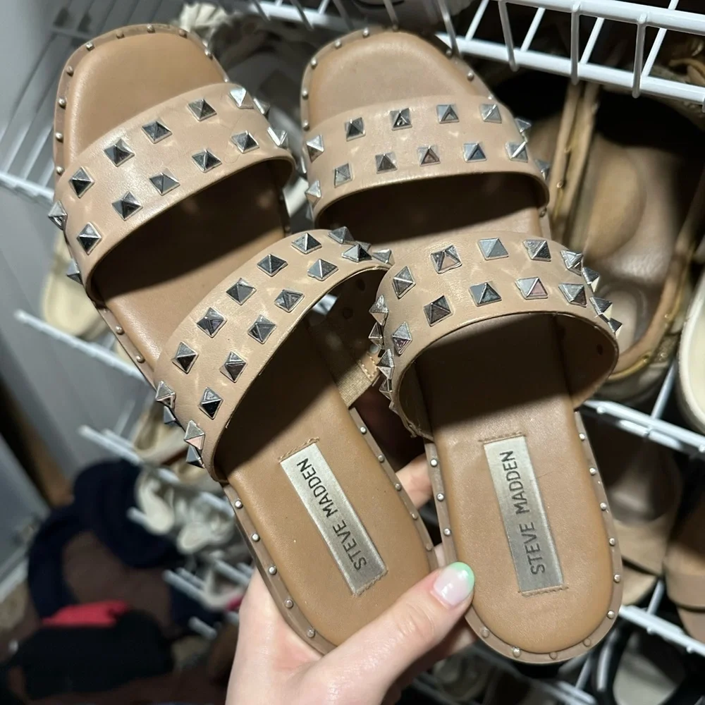 Steve Madden Tan Studded Women's Sandals - Picture 2 of 3